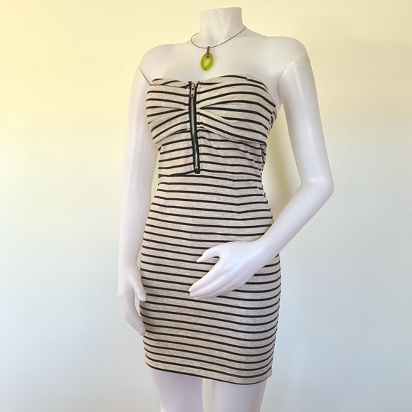cream grey striped knit fitted mini dress from Australia - Picture 6 of 16